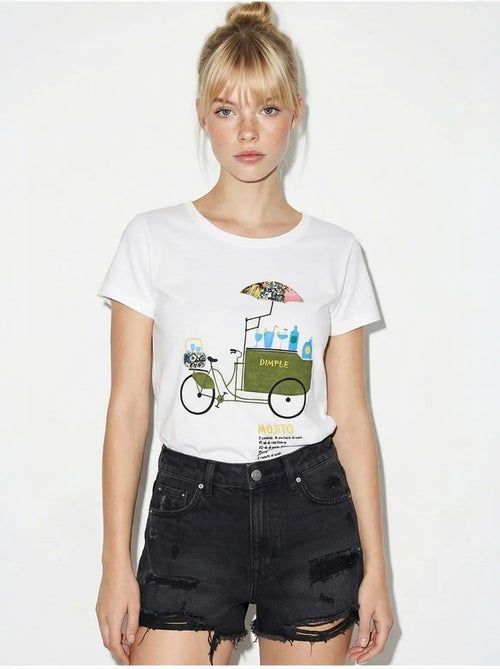 T-shirt girocollo stampata con ricamo lucci - Kiabi T-shirt girocollo stampata con ricamo lucci - Kiabi