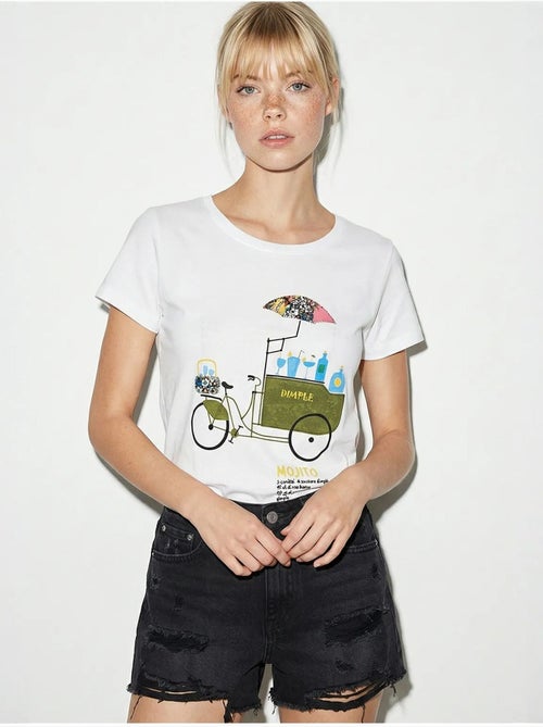 T-shirt girocollo stampata con ricamo lucci - Kiabi T-shirt girocollo stampata con ricamo lucci - Kiabi