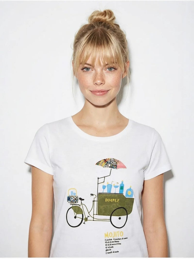 T-shirt girocollo stampata con ricamo lucci Bianco - Kiabi