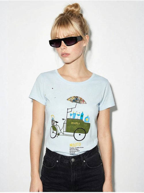 T-shirt girocollo stampata con ricamo lucci - Kiabi T-shirt girocollo stampata con ricamo lucci - Kiabi