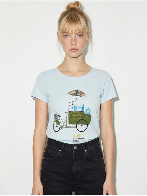 T-shirt girocollo stampata con ricamo lucci - Kiabi T-shirt girocollo stampata con ricamo lucci - Kiabi