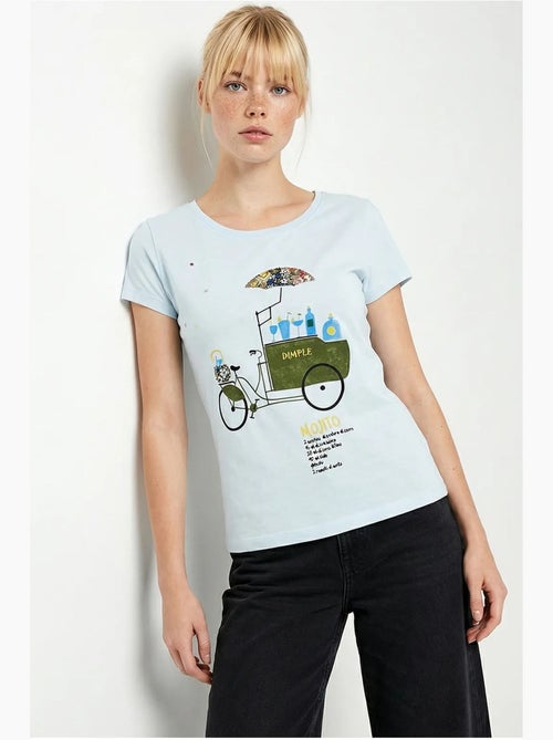 T-shirt girocollo stampata con ricamo lucci - Kiabi T-shirt girocollo stampata con ricamo lucci - Kiabi