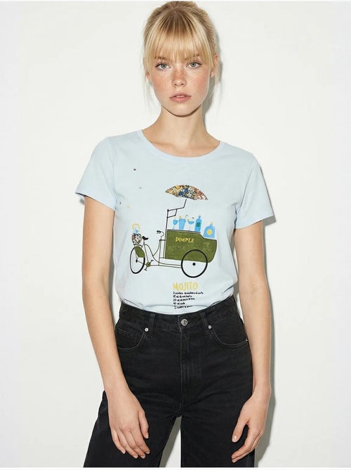 T-shirt girocollo stampata con ricamo lucci - Kiabi T-shirt girocollo stampata con ricamo lucci - Kiabi