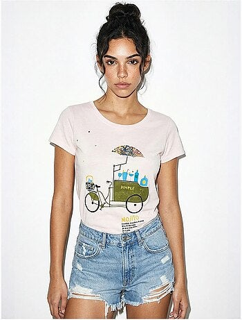 T-shirt girocollo stampata con ricamo lucci