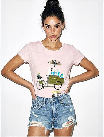T-shirt girocollo stampata con ricamo lucci