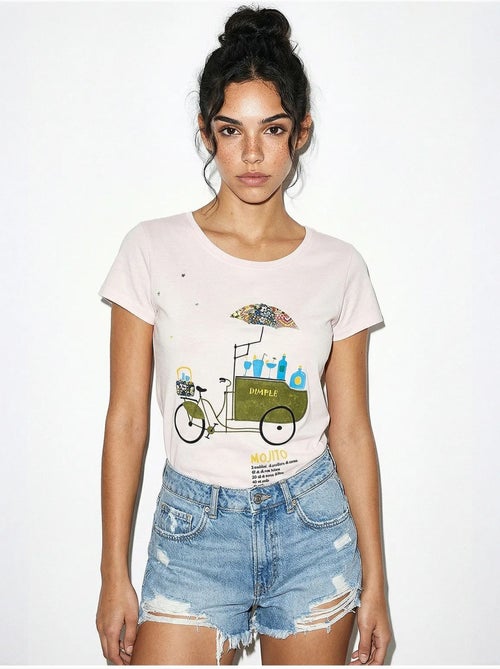 T-shirt girocollo stampata con ricamo lucci - Kiabi T-shirt girocollo stampata con ricamo lucci - Kiabi