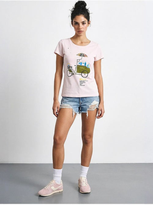 T-shirt girocollo stampata con ricamo lucci - Kiabi T-shirt girocollo stampata con ricamo lucci - Kiabi