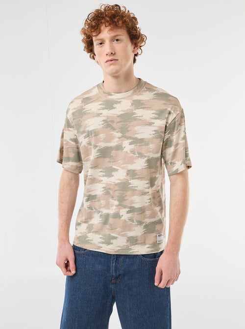 T-shirt girocollo stampato 'camouflage' in cotone - Kiabi