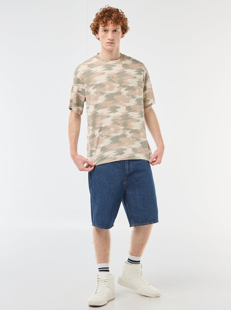T-shirt girocollo stampato 'camouflage' in cotone Verde - Kiabi