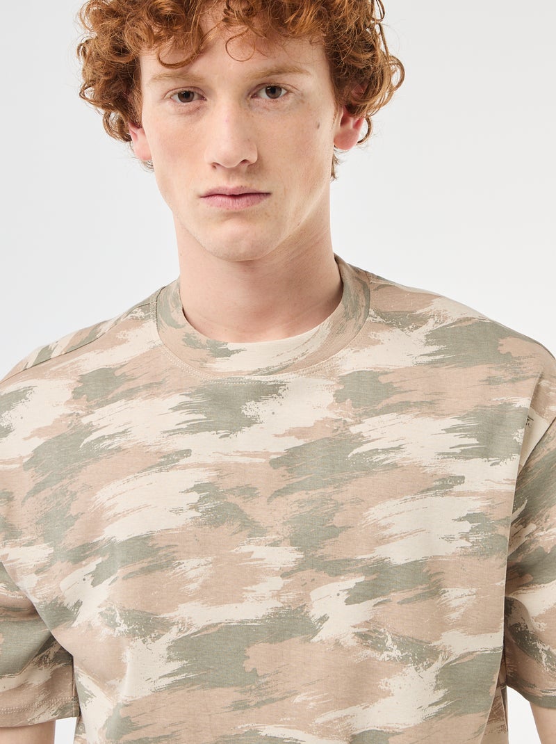 T-shirt girocollo stampato 'camouflage' in cotone Verde - Kiabi