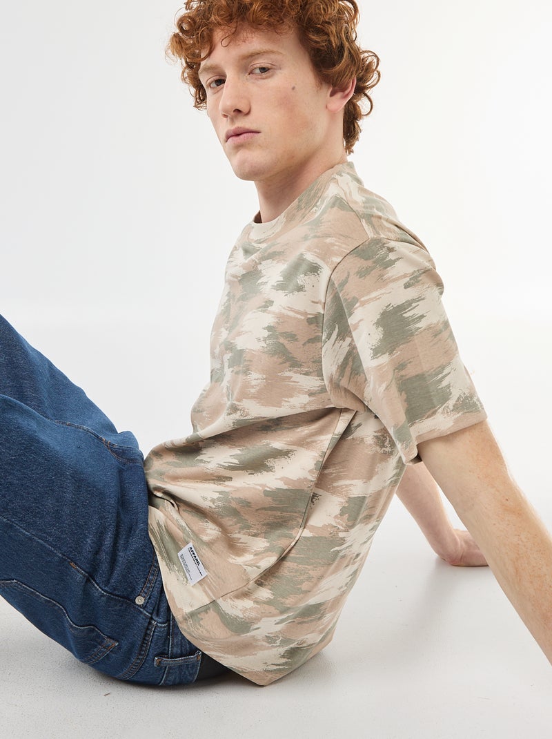 T-shirt girocollo stampato 'camouflage' in cotone Verde - Kiabi