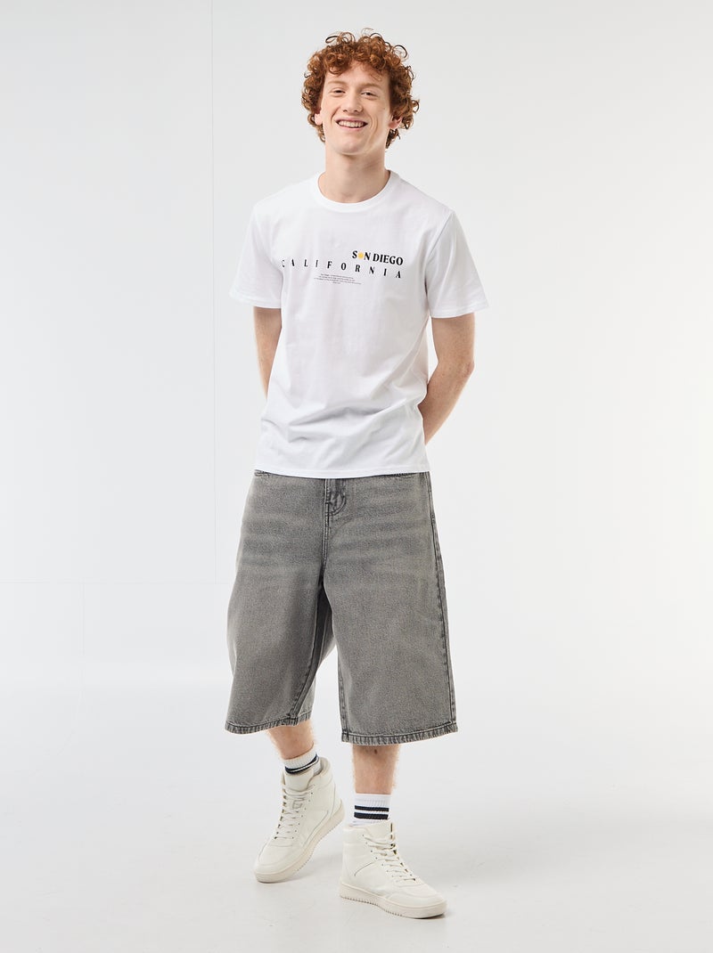 T-shirt girocollo stampato in cotone Bianco - Kiabi