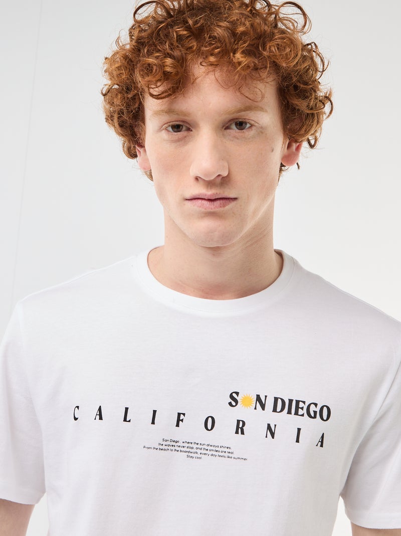 T-shirt girocollo stampato in cotone Bianco - Kiabi