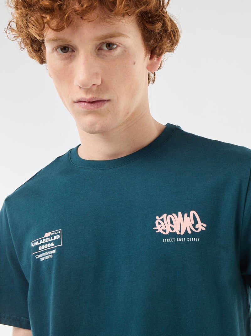 T-shirt girocollo stampato in cotone Blu - Kiabi