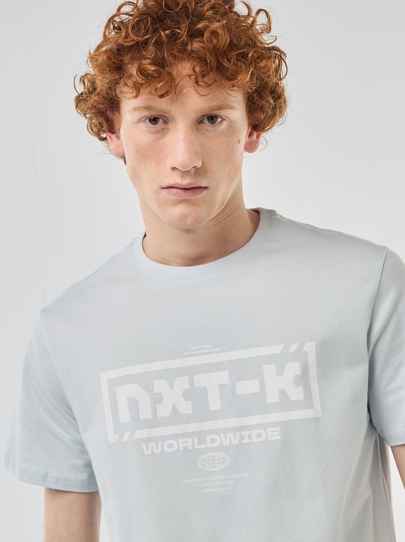 T-shirt girocollo stampato in cotone Grigio - Kiabi