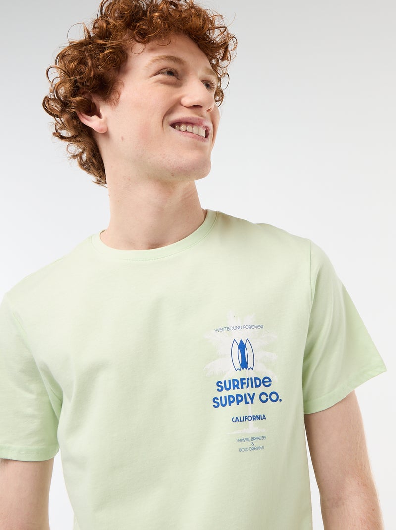 T-shirt girocollo stampato in cotone Verde - Kiabi