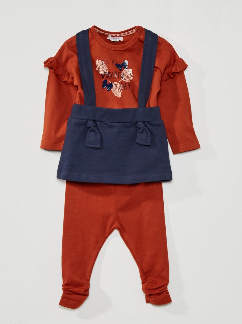 T-shirt + gonna con bretelle + leggings - 3 pezzi BLU - Kiabi