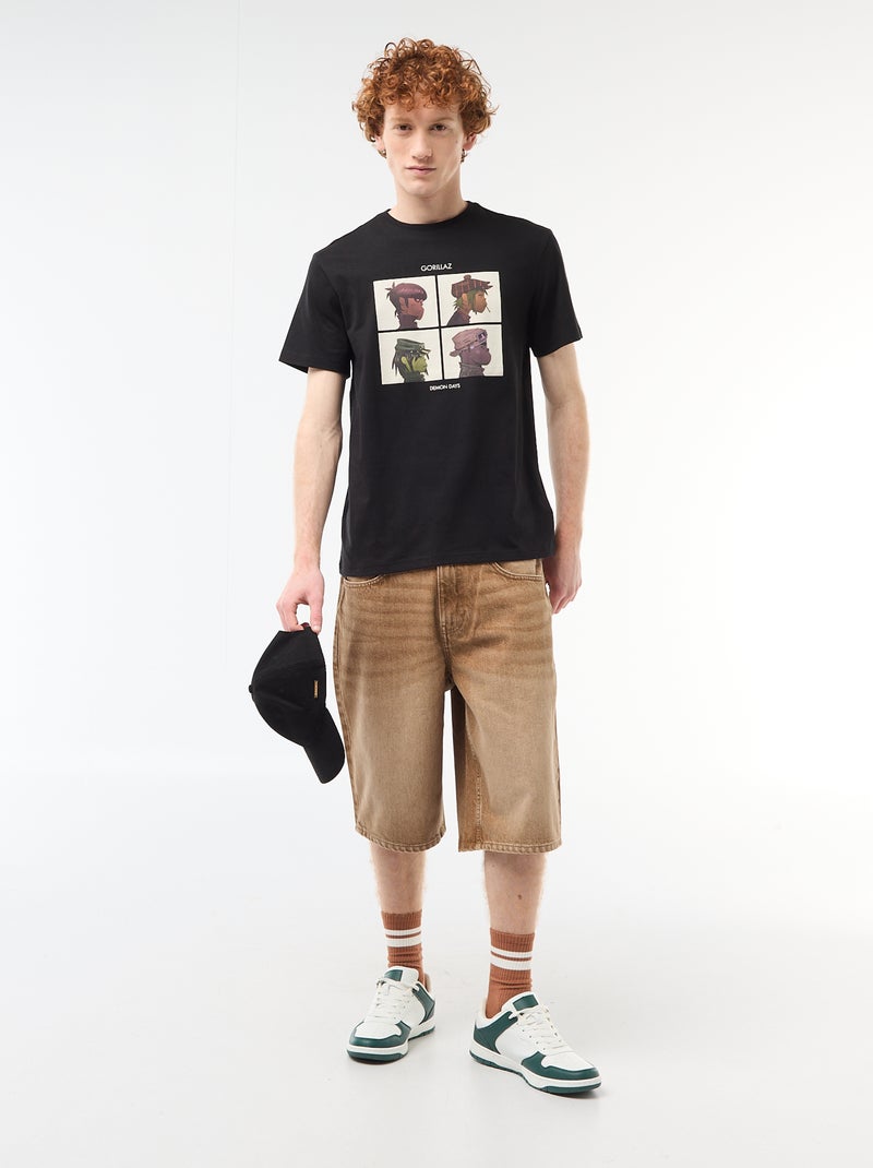 T-shirt 'Gorillaz' in cotone tinta unita Nero - Kiabi