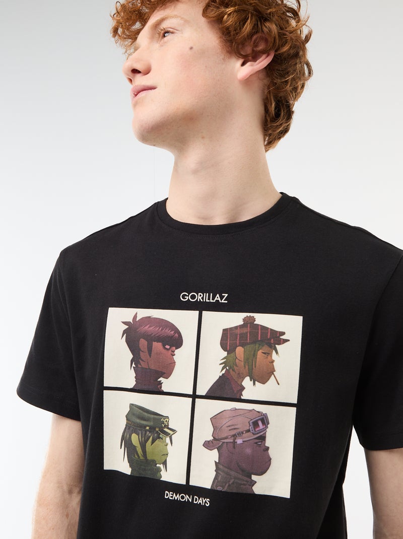 T-shirt 'Gorillaz' in cotone tinta unita Nero - Kiabi