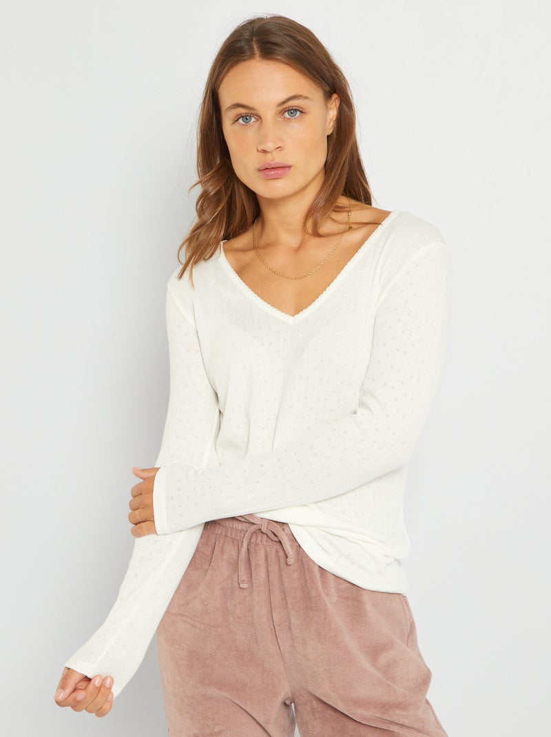 T-shirt homewear in maglia pointelle BIANCO - Kiabi