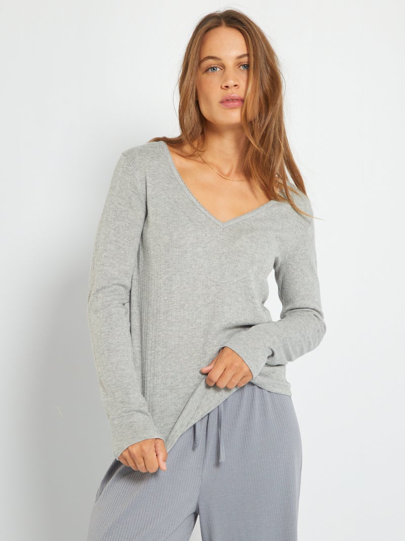 T-shirt homewear in maglia pointelle GRIGIO - Kiabi