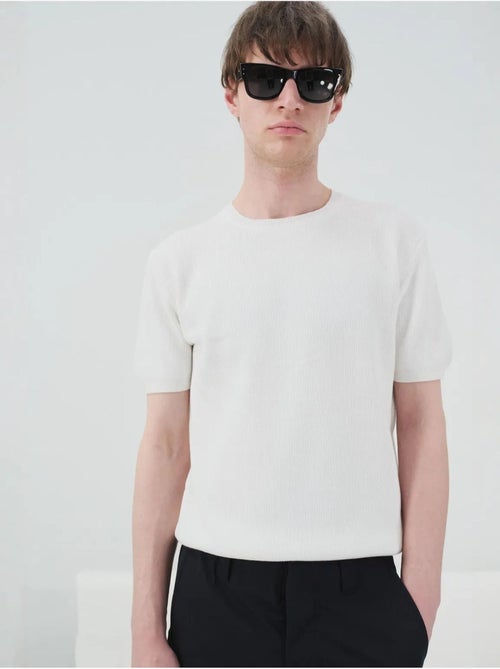 T-shirt in cotone a coste con girocollo giesto - Kiabi