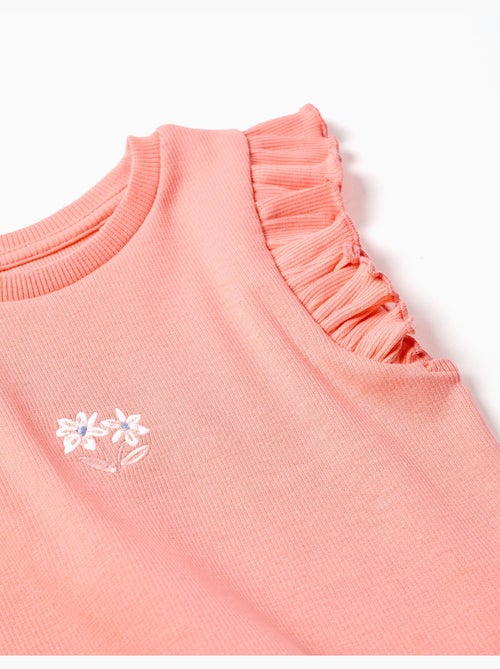 T-shirt in cotone a costine con volant e fiori - Kiabi