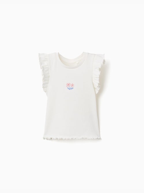 T-shirt in cotone a costine con volant e fiori - Kiabi