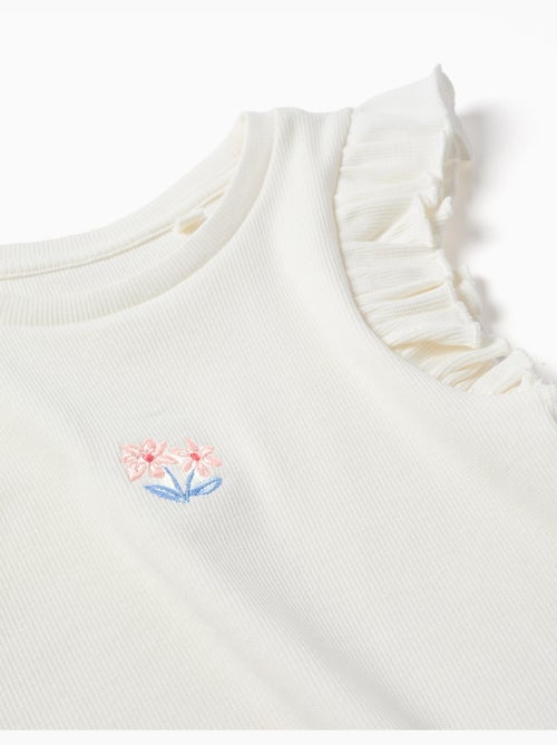 T-shirt in cotone a costine con volant e fiori - Kiabi
