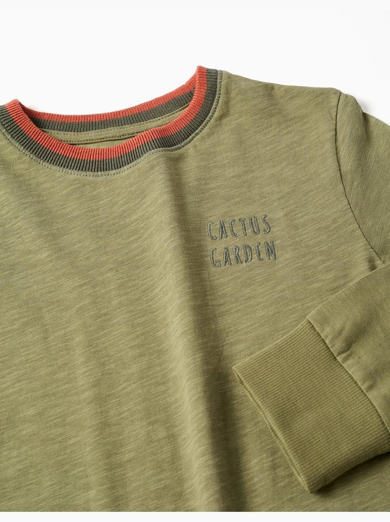 T-shirt in cotone a manica lunga cactus garden Verde scuro - Kiabi