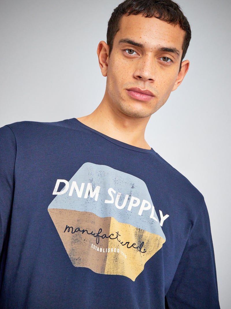 T-shirt in cotone a maniche corte blu marine - Kiabi