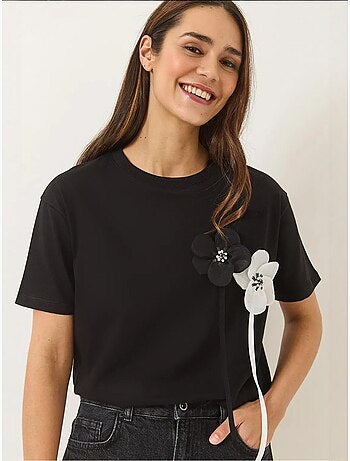 T-shirt in cotone a maniche corte con accessorio lucci