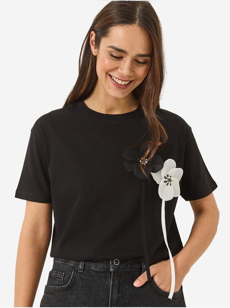 T-shirt in cotone a maniche corte con accessorio lucci Nero - Kiabi