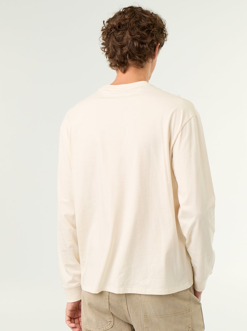 T-shirt in cotone a maniche lunghe e scollo rotondo Bianco - Kiabi
