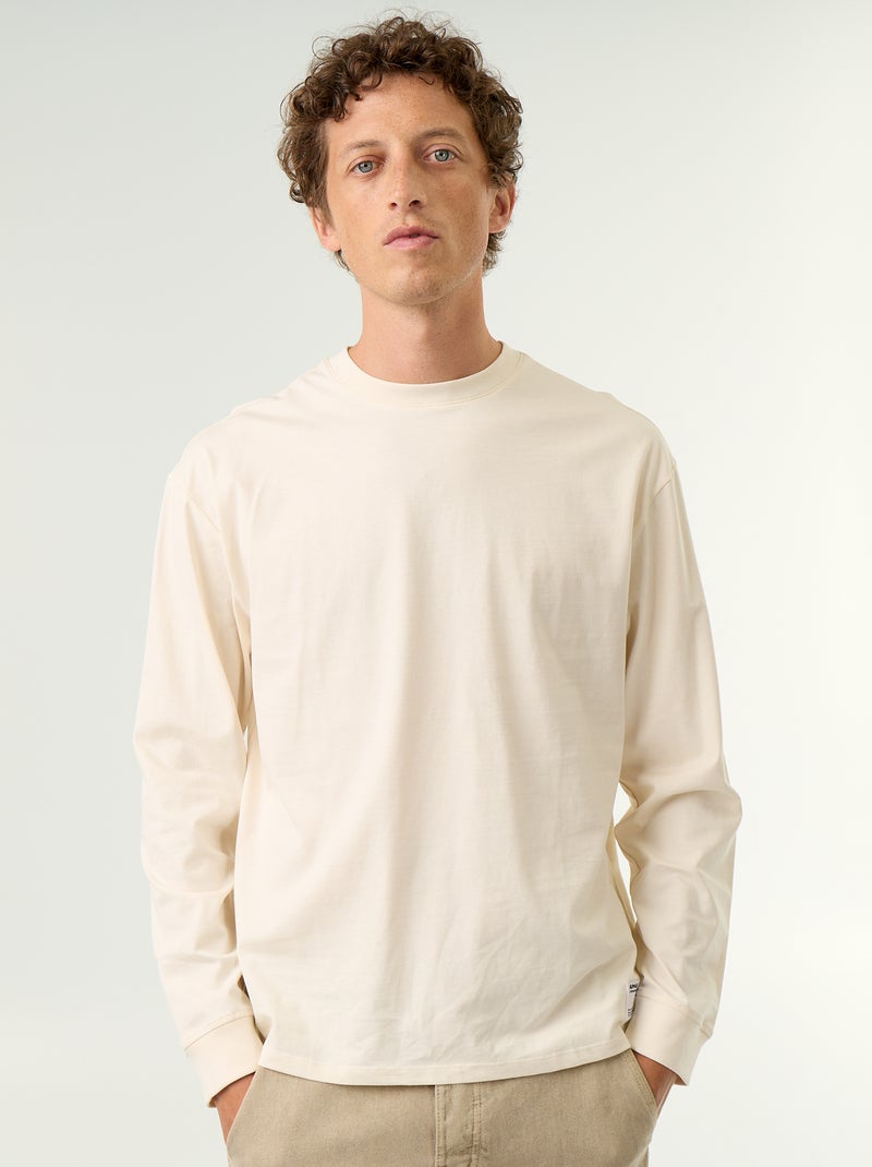 T-shirt in cotone a maniche lunghe e scollo rotondo Bianco - Kiabi