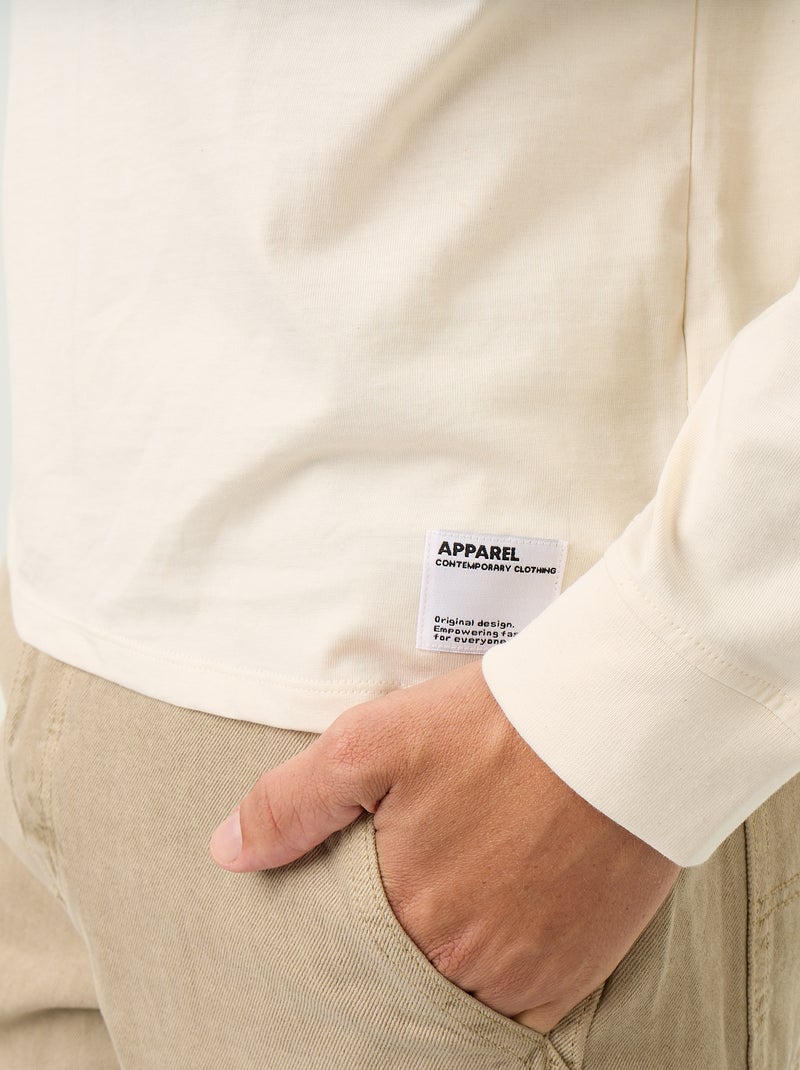 T-shirt in cotone a maniche lunghe e scollo rotondo Bianco - Kiabi
