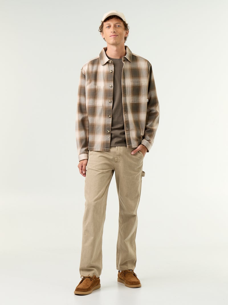 T-shirt in cotone a maniche lunghe e scollo rotondo Kaki - Kiabi