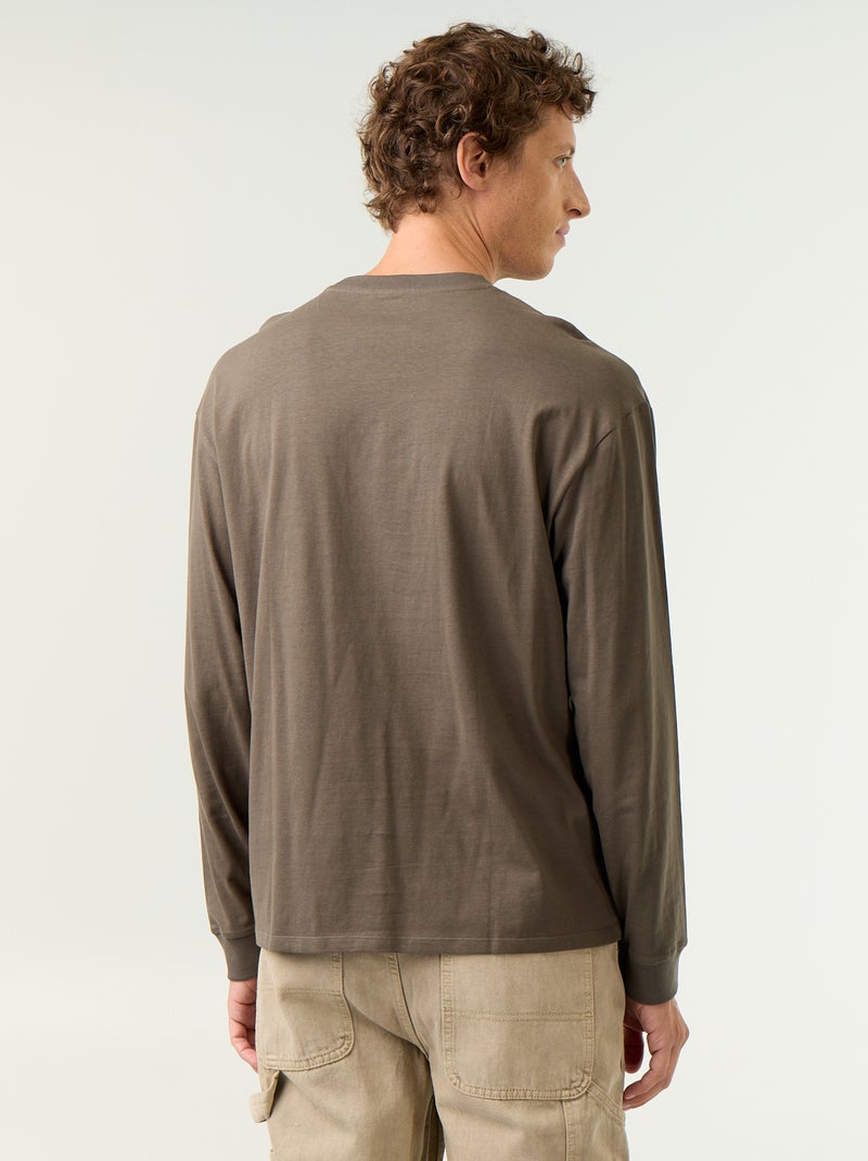 T-shirt in cotone a maniche lunghe e scollo rotondo Kaki - Kiabi