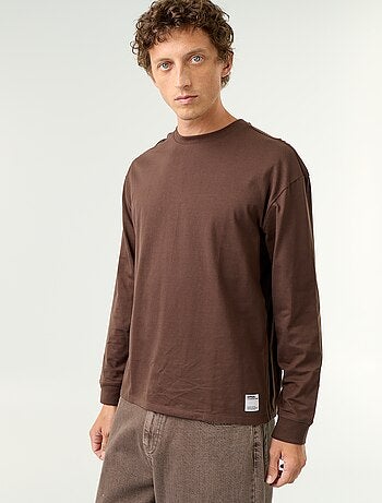 T-shirt in cotone a maniche lunghe e scollo rotondo
