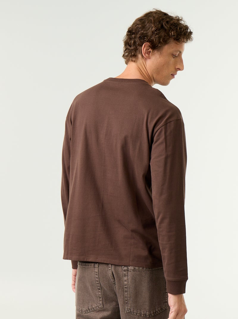 T-shirt in cotone a maniche lunghe e scollo rotondo Marrone - Kiabi
