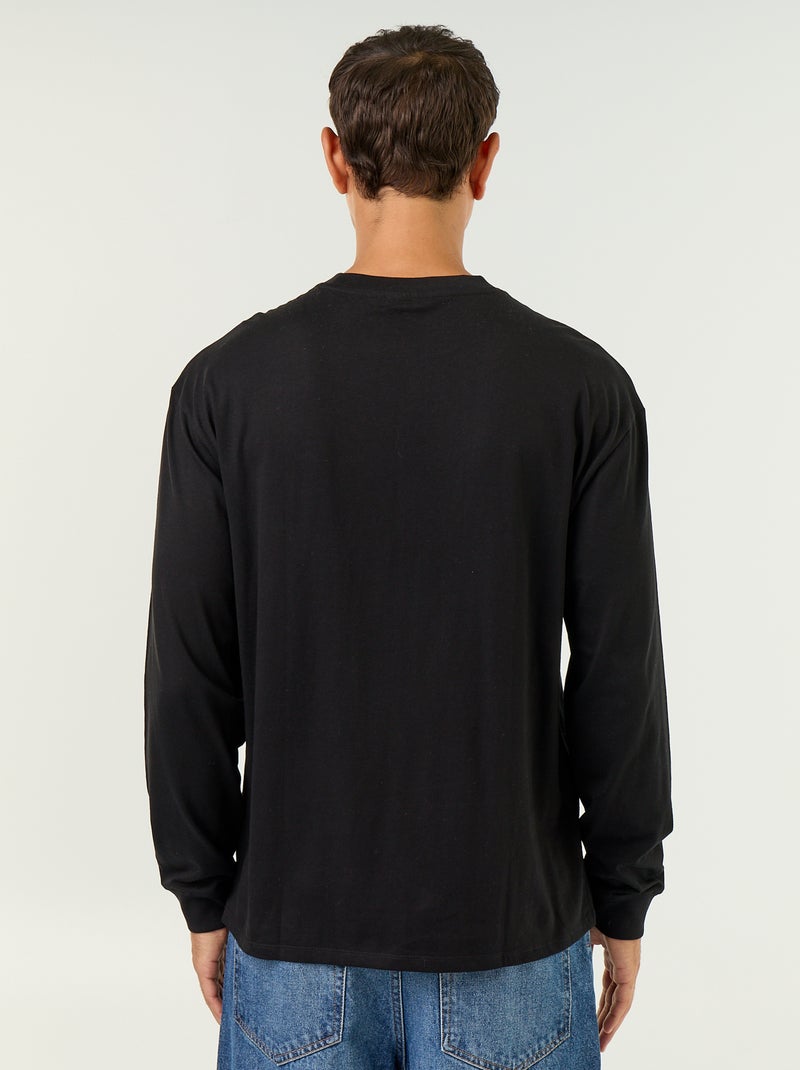 T-shirt in cotone a maniche lunghe e scollo rotondo Nero - Kiabi
