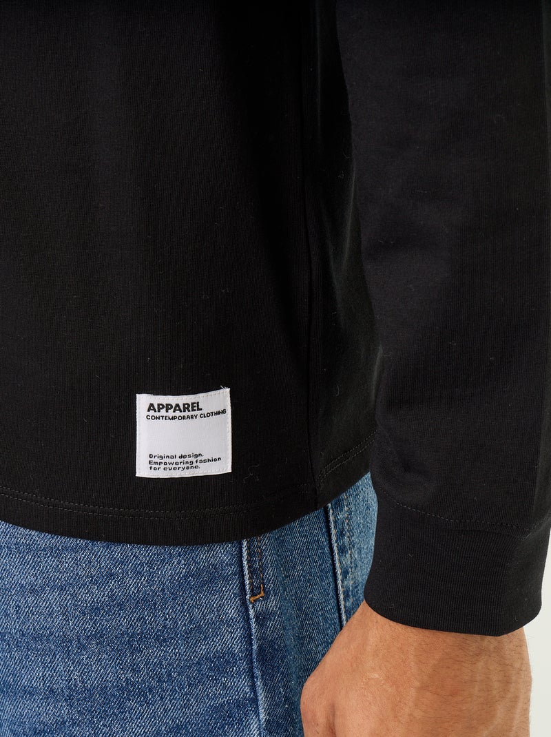 T-shirt in cotone a maniche lunghe e scollo rotondo Nero - Kiabi
