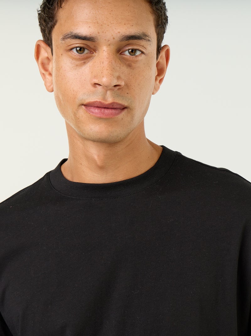 T-shirt in cotone a maniche lunghe e scollo rotondo Nero - Kiabi