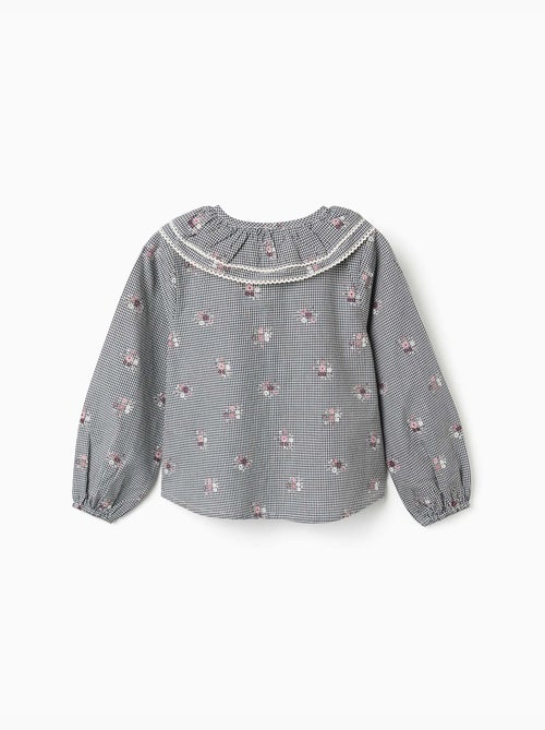 T-shirt in cotone a quadretti con stampa floreale - Kiabi