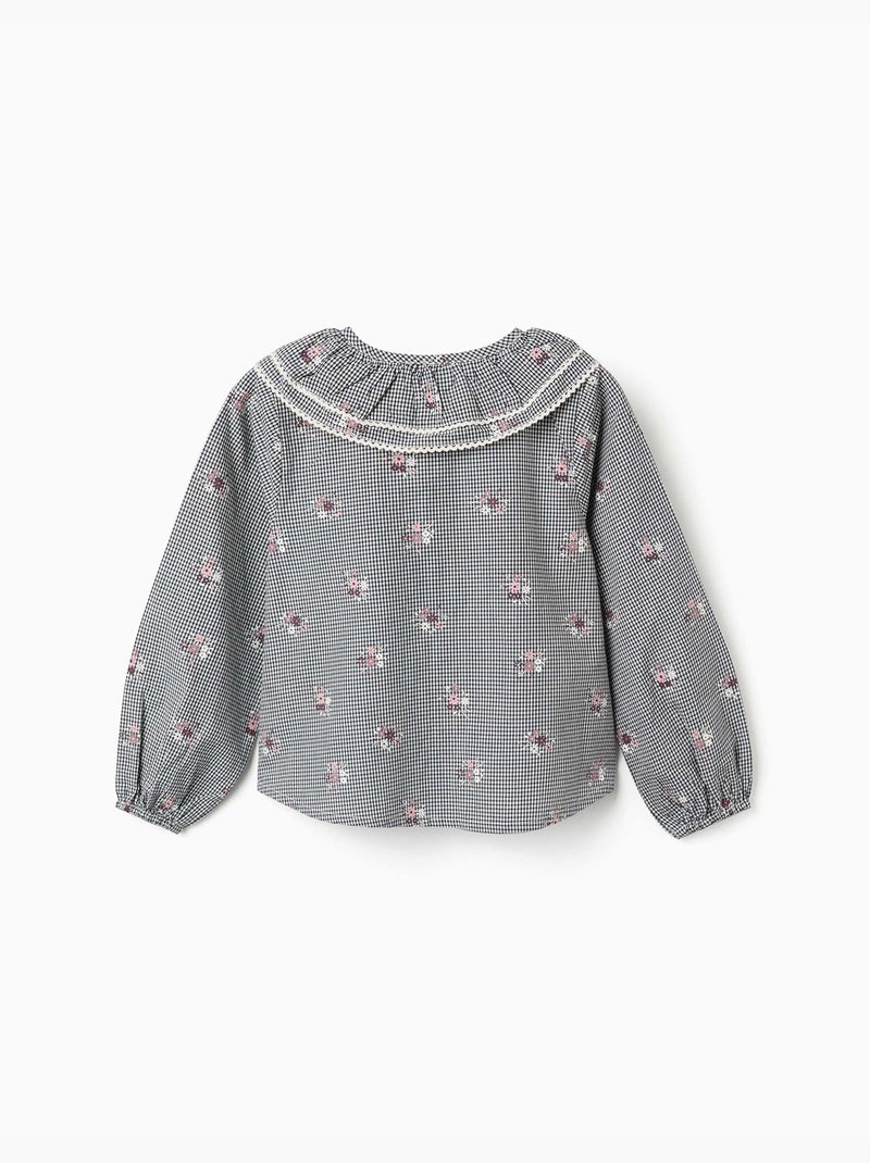 T-shirt in cotone a quadretti con stampa floreale Blu scuro - Kiabi