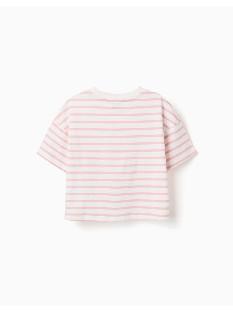T-shirt in cotone a righe con stampa Besties Rosa chiaro - Kiabi