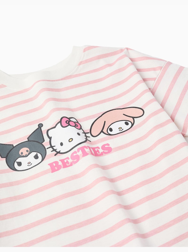 T-shirt in cotone a righe con stampa Besties Rosa chiaro - Kiabi
