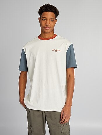 T-shirt in cotone color block con scollo tondo per persone più alte di 190 cm - Kiabi