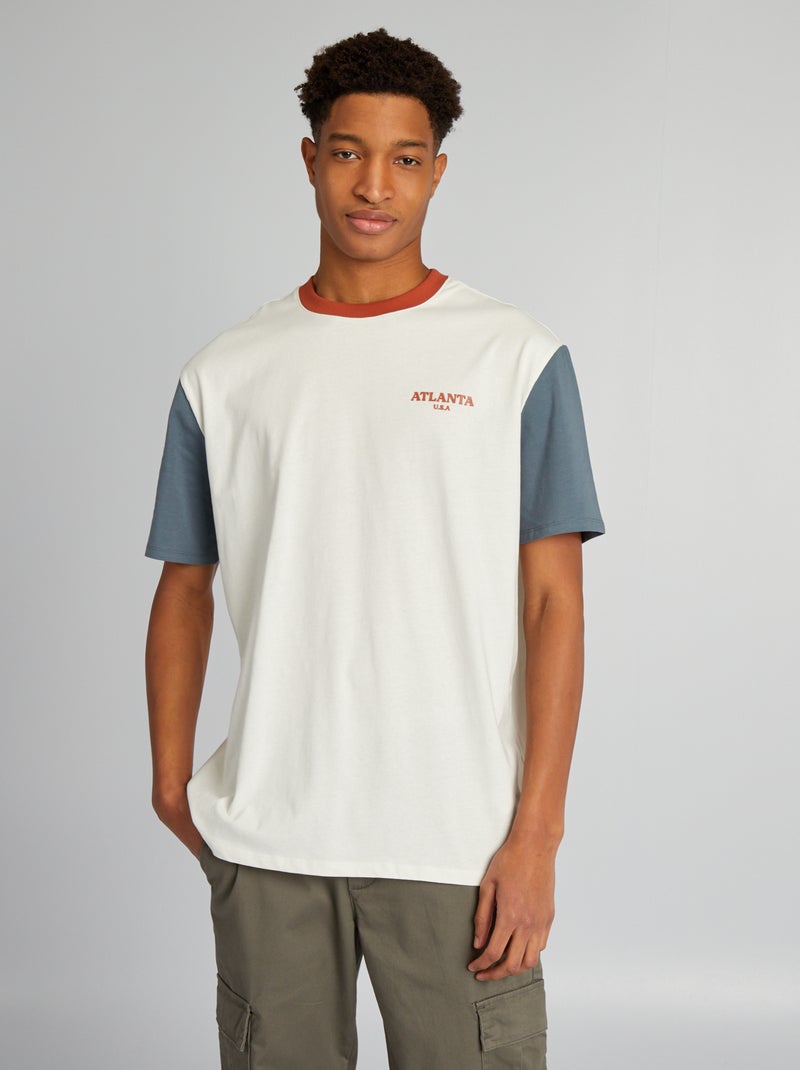 T-shirt in cotone color block con scollo tondo per persone più alte di 190 cm GRIGIO - Kiabi