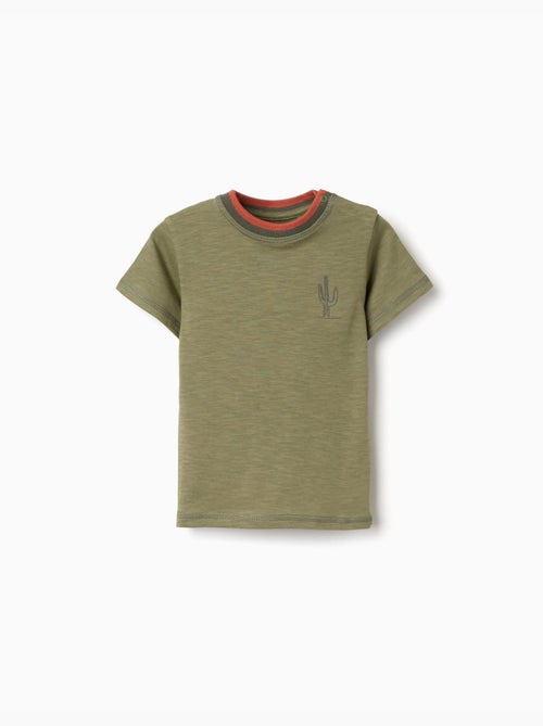 T-shirt in cotone con cactus ricamato - Kiabi